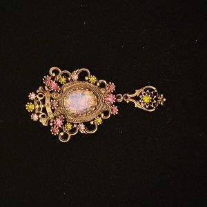Vintage Sarah Coventry Contessa Brooch Pendant 1970s Pink Opal